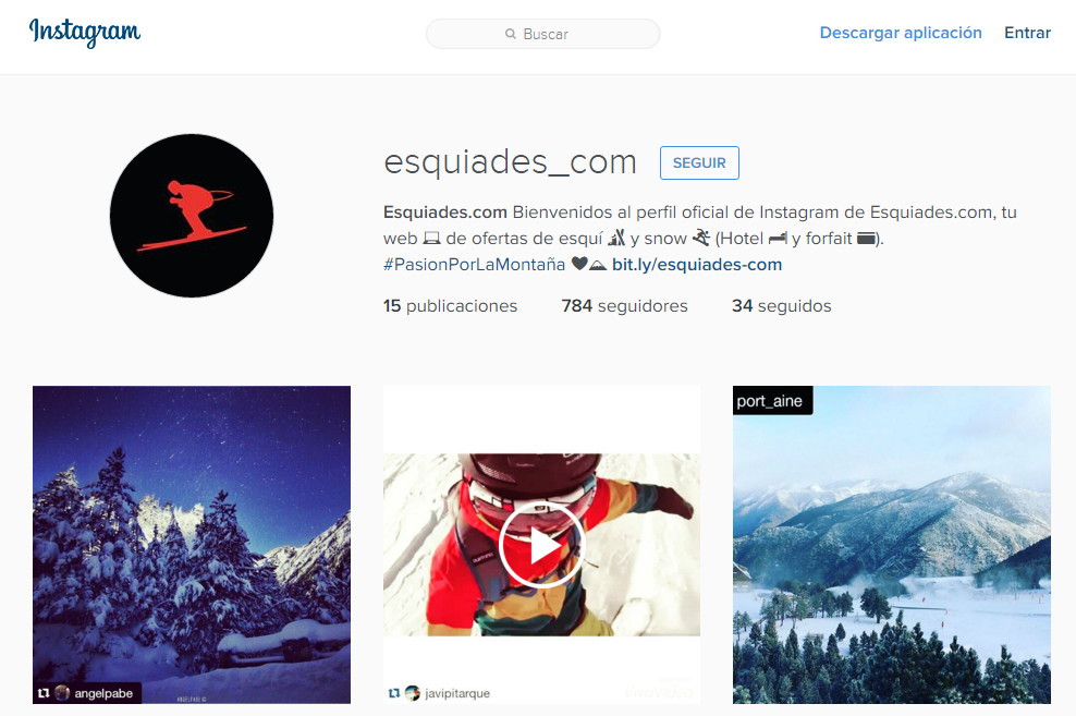 Perfil de instagram de Esquiades.com