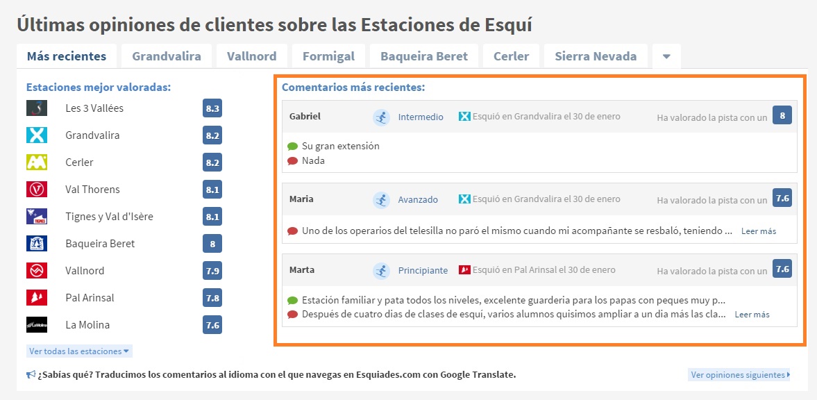 Comentarios estaciones de esqui