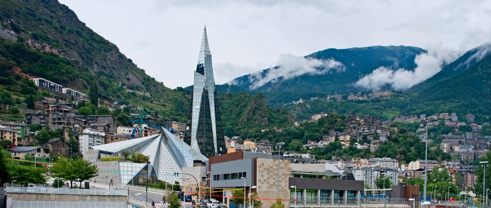 ESCALDES, ANDORRA - JULY 28: Balneary of Caldea on July 28, 2014 in Escaldes, Andorra. Caldea is Europe's largest health spa designed by the architect Jean-Michel Ruols in 1994.